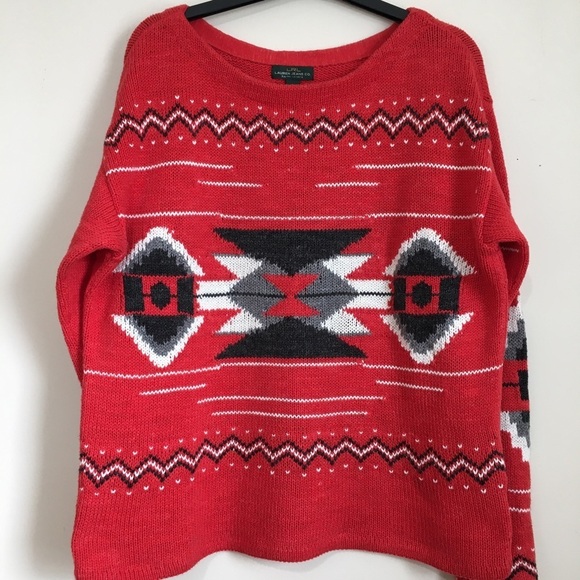 Vintage Ralph Lauren Aztec Southwest Tribal Red Crew Neck Hand Knit sweater L - Picture 3 of 15